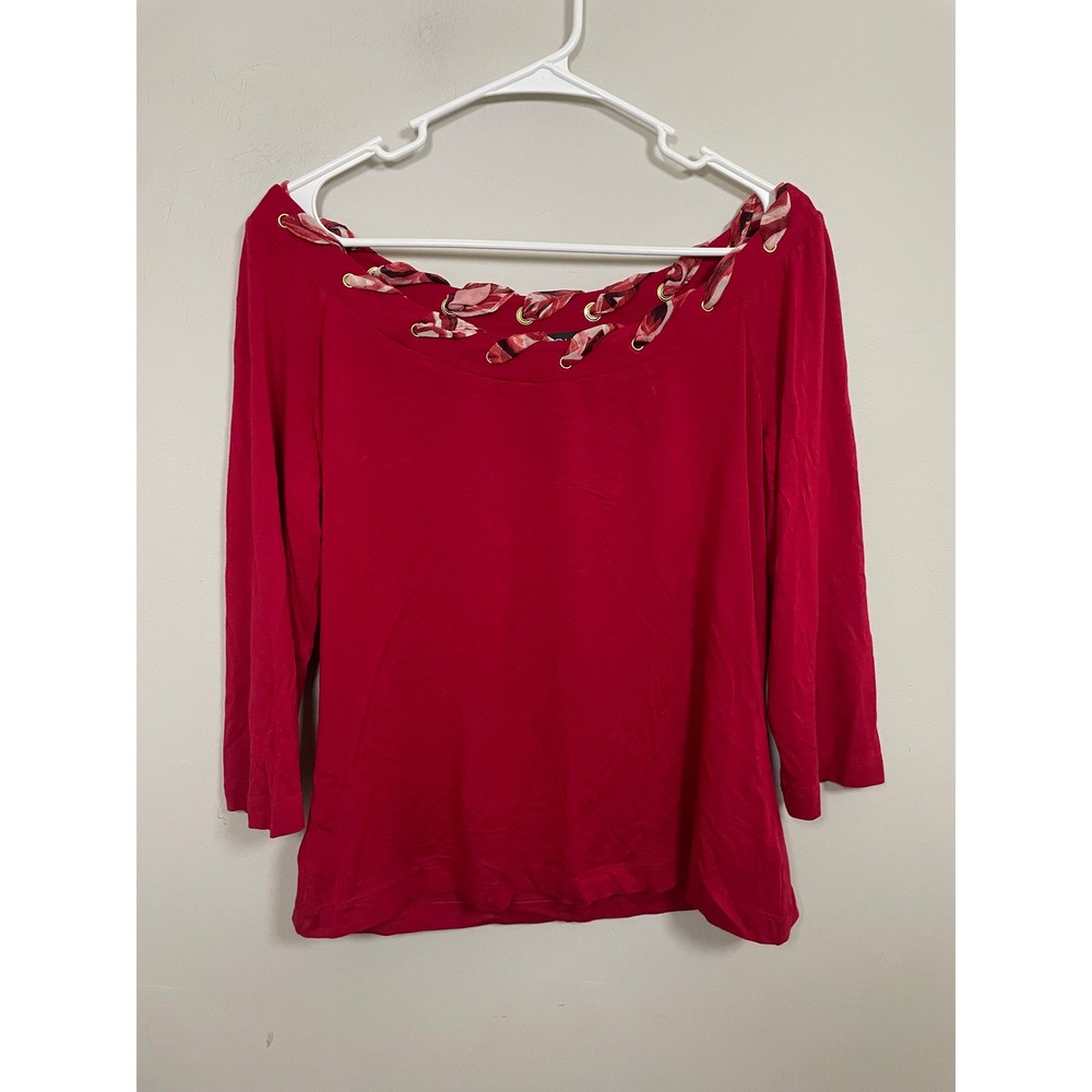 St. John For Saks Fifth Avenue Red Wide Neck Top Size Large Old Money Luxury